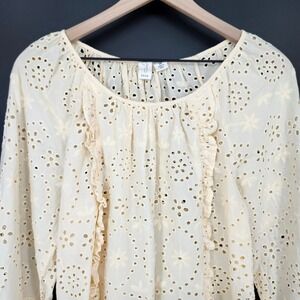 Joie Womens Cream Eyelet Ruffle Blouse Top Medium Boho Dainty Cottage Peasant